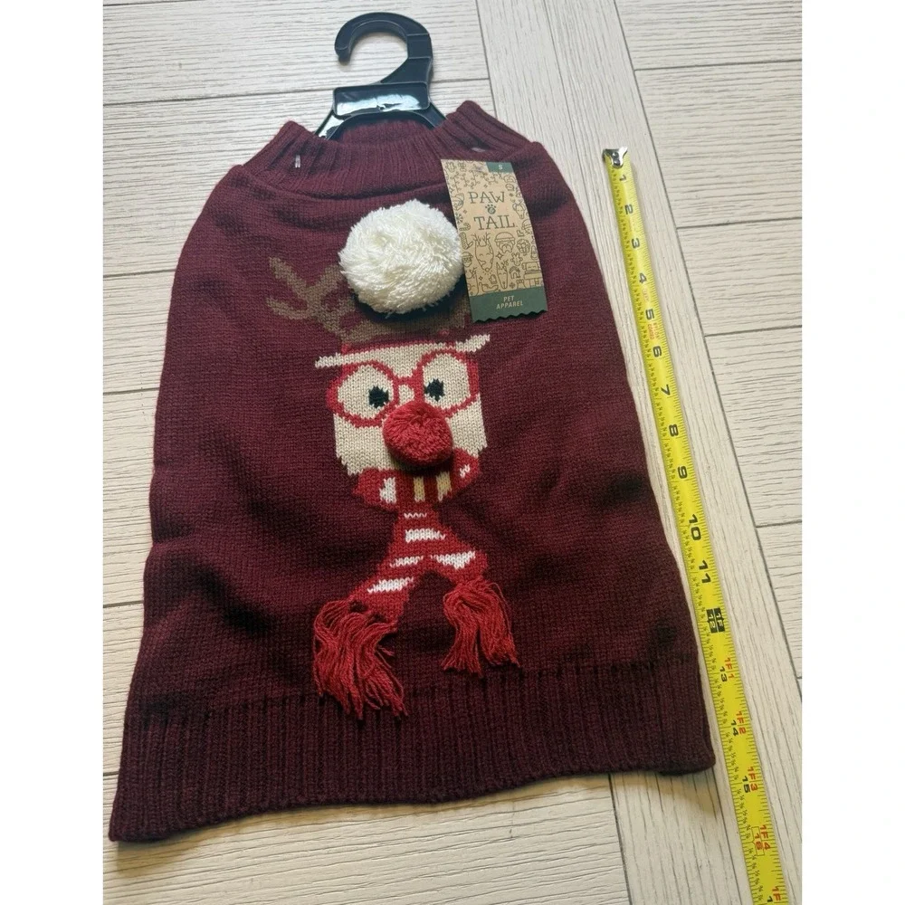Paw & Tail NWT Pet Holiday Christmas Sweater. Rudolph W/ Pom Pom Nose.‎ Sz S